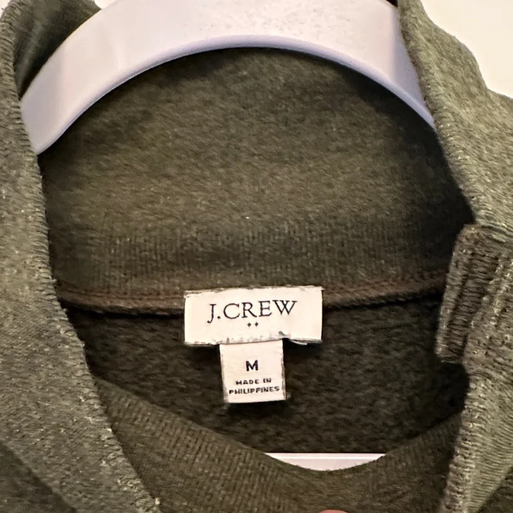 J.Crew Fleece Olive Green Button-Up Sweater Mockneck Turtleneck - Picture 3 of 3
